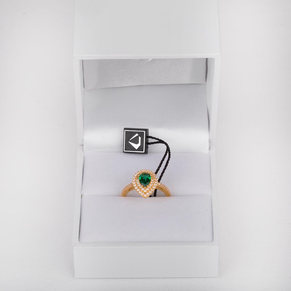 Fusion Emerald Pear 18K Yellow Gold Diamond Halo Engagement Ring #3