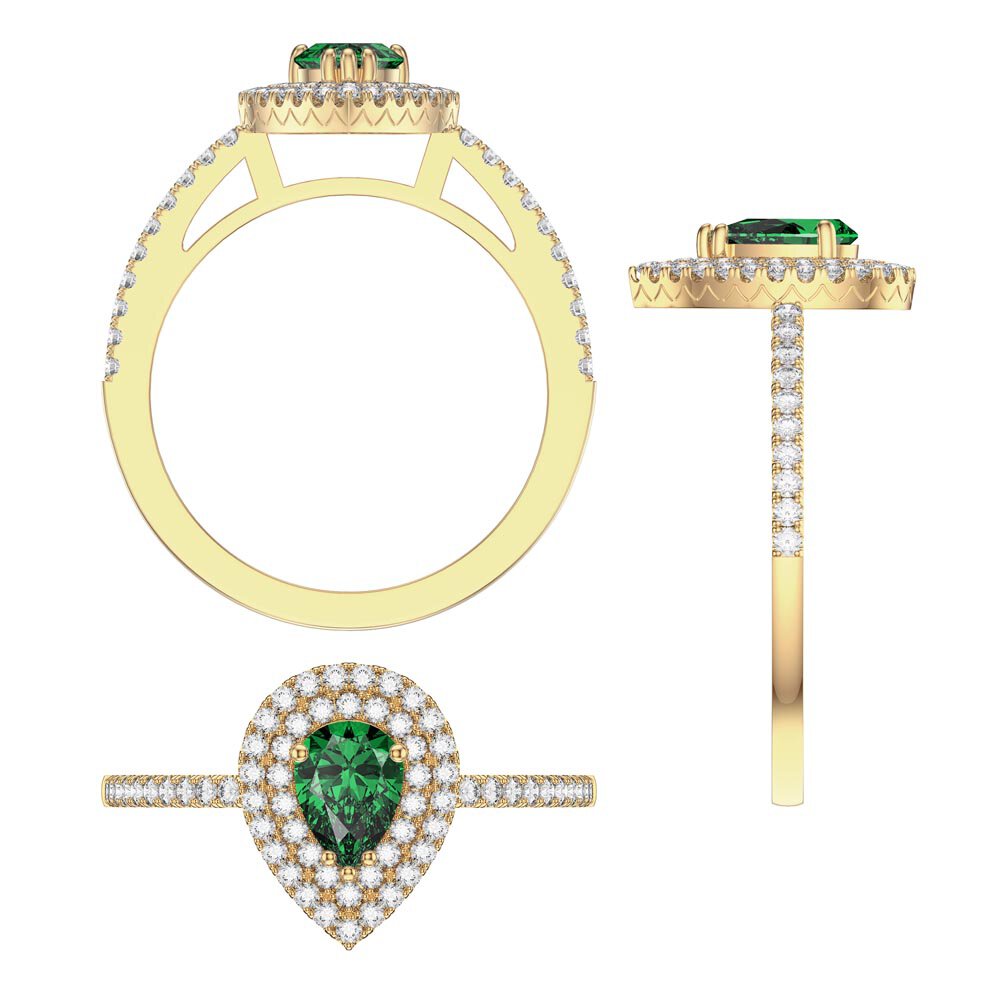 Fusion Emerald Pear 18K Yellow Gold Diamond Halo Engagement Ring #8