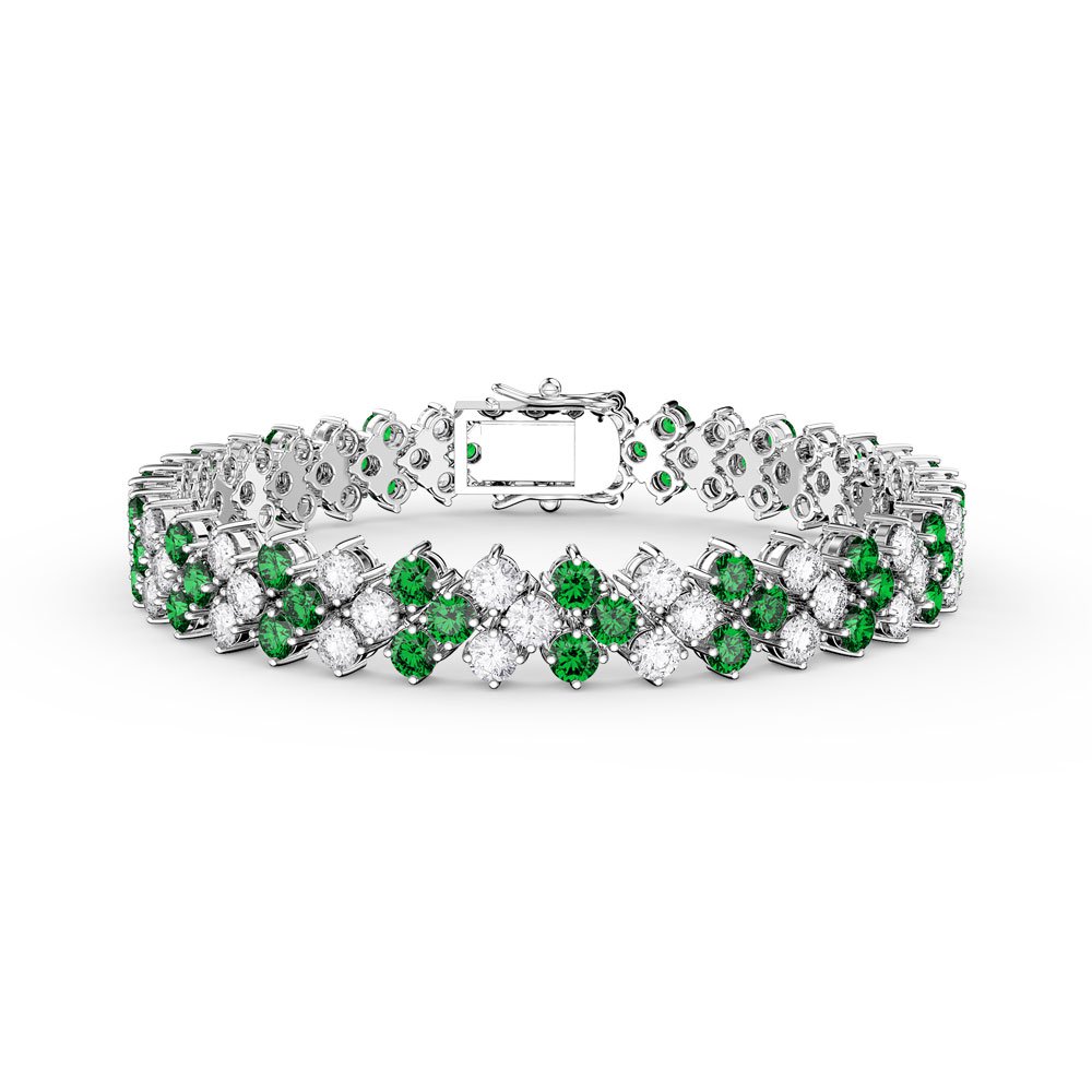 Eternity Three Row Emerald and Moissanite 10K White Gold Tennis Bracelet