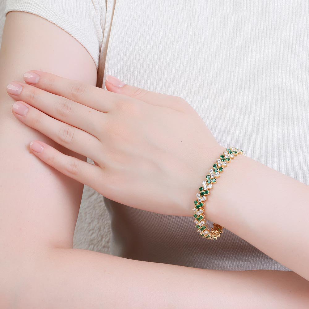 Three Row Emerald and White Sapphire 18K Gold Vermeil Jewelry Set #4