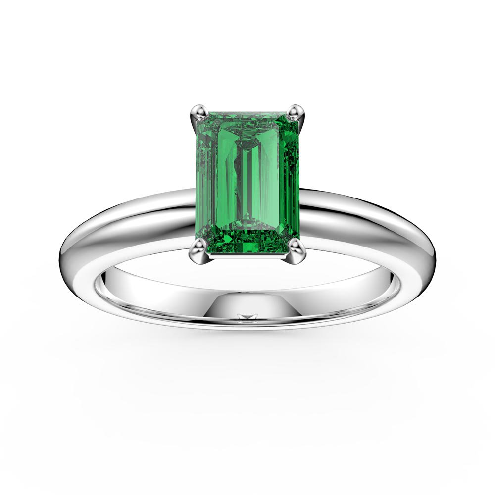 Unity 1ct Emerald Cut Emerald Solitaire Platinum plated Silver Promise Ring