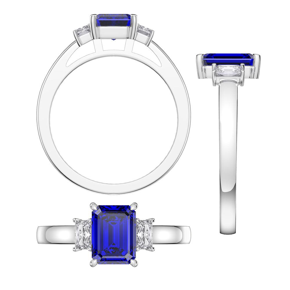 Princess 2ct Sapphire Emerald Cut 10K White Gold Three Stone Proposal Ring #3