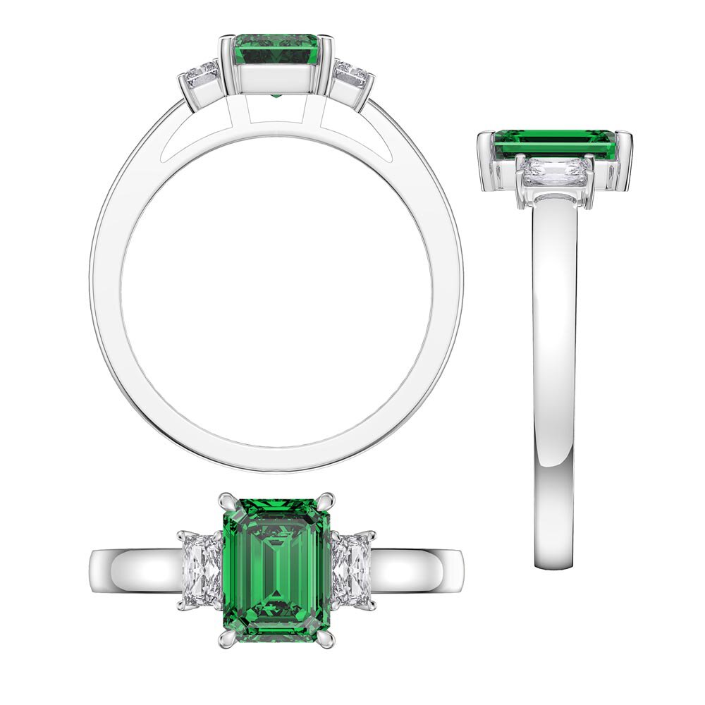 Princess 2ct Emerald Emerald Cut 10K White Gold Three Stone Proposal Ring #3