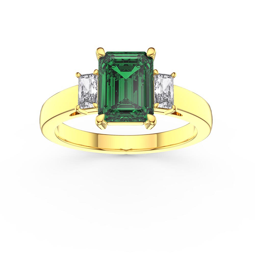 Princess 2ct Emerald Emerald Cut 10K Yellow Gold Three Stone Moissanite Proposal Ring