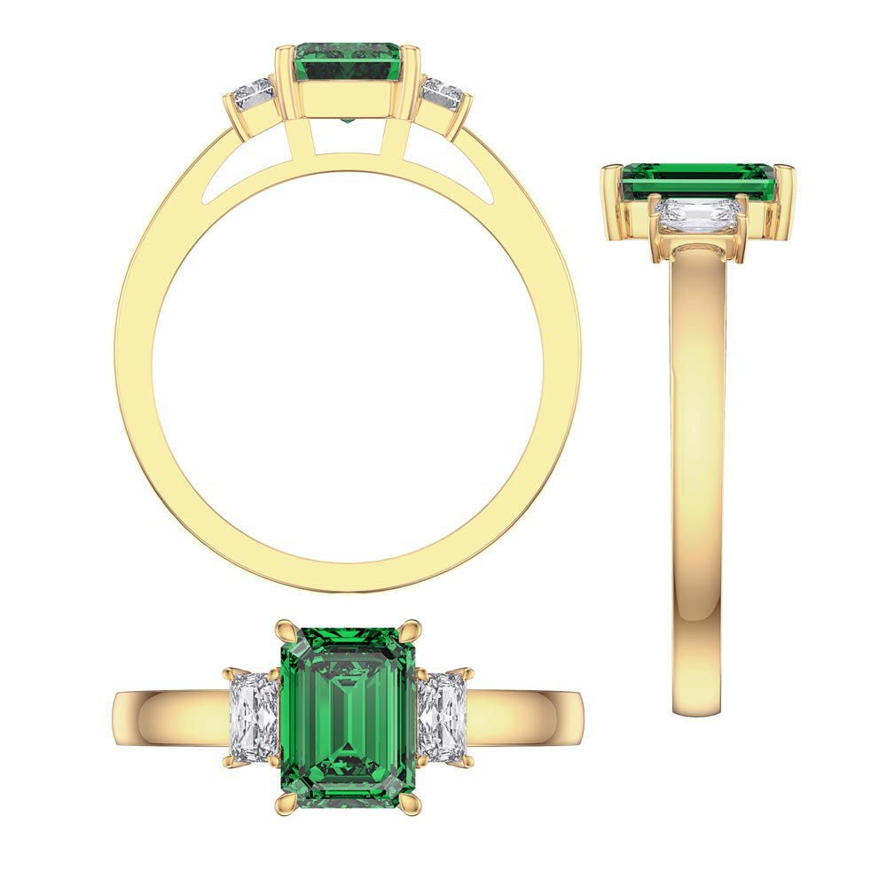 Princess 2ct Emerald Emerald Cut 18K Yellow Gold Moissanite Three Stone Engagement Ring #3