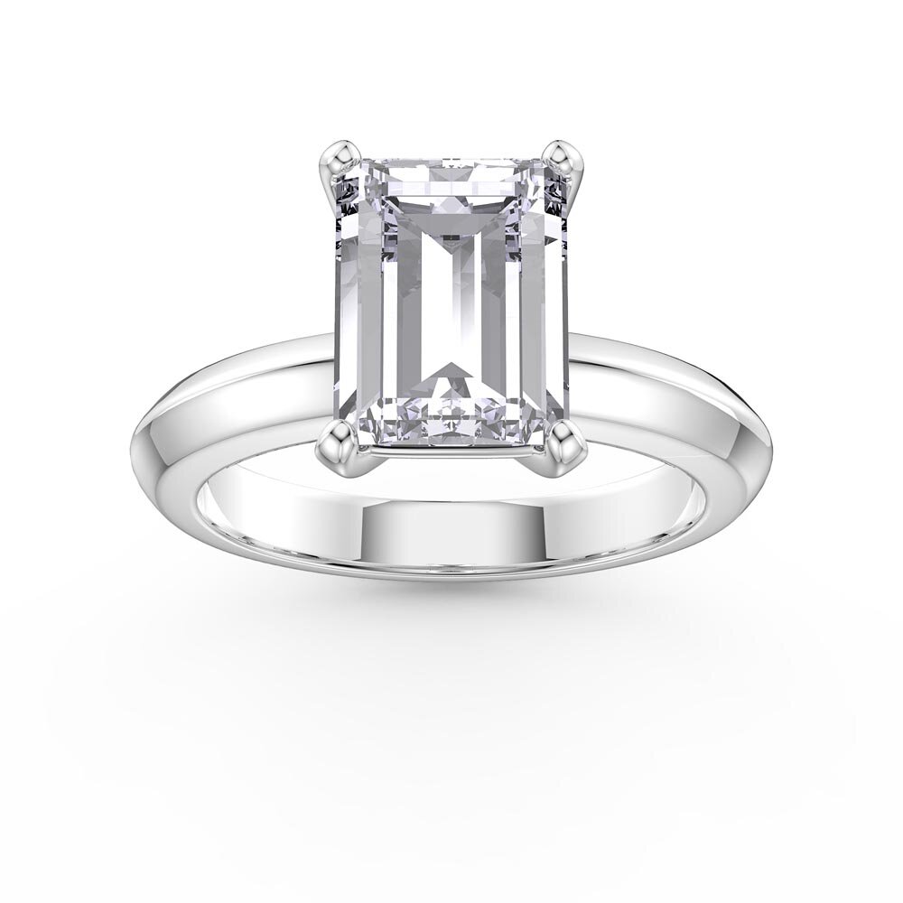 Unity 3ct Moissanite Emerald Cut Solitaire Platinum plated Silver Promise Ring