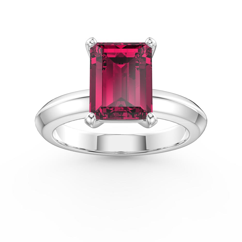 Unity 3ct Ruby Emerald Cut Solitaire Platinum plated Silver Promise Ring