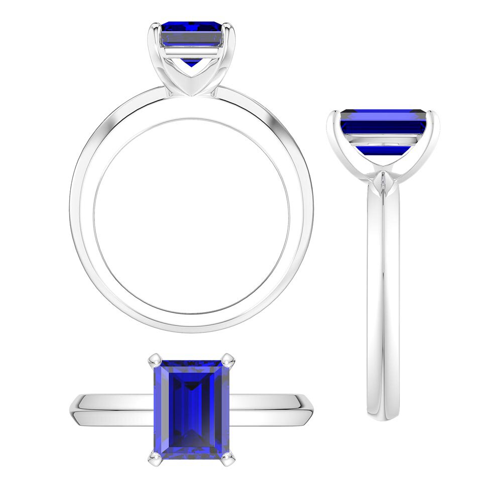 Unity 2ct Blue Sapphire Emerald Cut Solitaire Platinum Engagement Ring #3