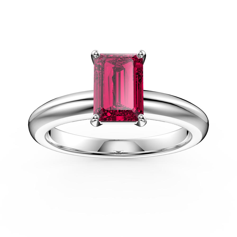 Unity 1ct Emerald cut Ruby Solitaire 10K White Gold Proposal Ring