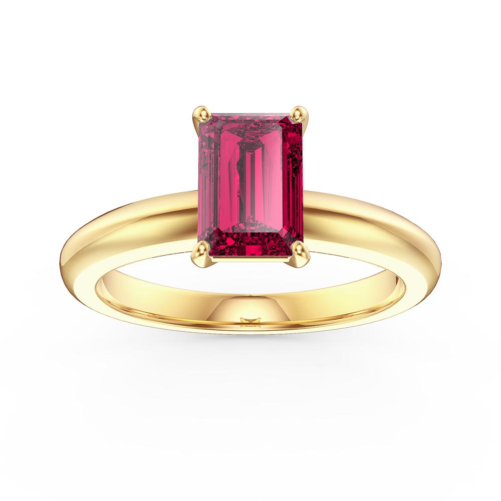 Unity 1ct Emerald cut Ruby Solitaire 18K Yellow Gold Proposal Ring