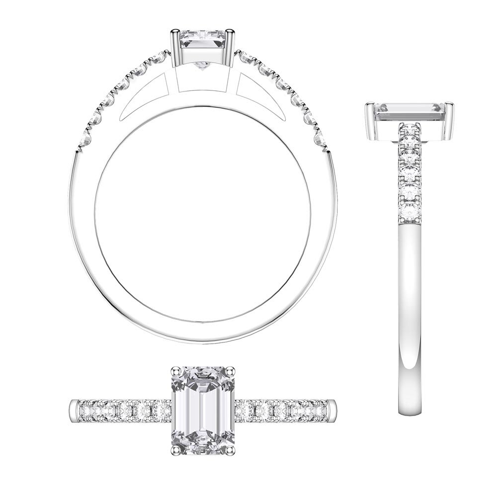 Unity 1ct Diamond Emerald Cut Pave 18K White Gold Engagement Ring #4