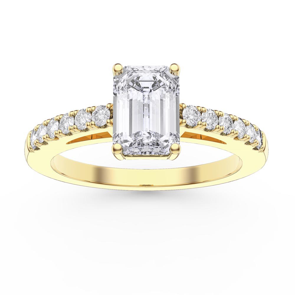 Unity 1ct Moissanite Emerald Cut Diamond Pave 18K Yellow Gold Engagement Ring