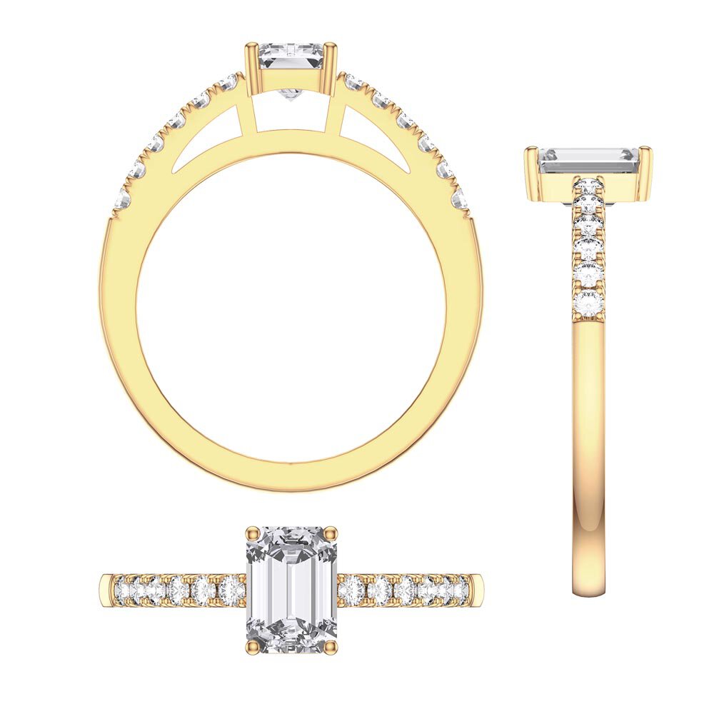 Unity 1ct Diamond Emerald Cut Pave 18K Yellow Gold Engagement Ring #4