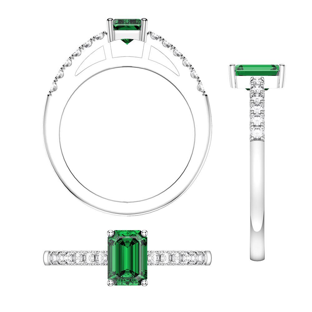 Unity 1ct Emerald Cut Emerald Diamond Pave Platinum Engagement Ring #5