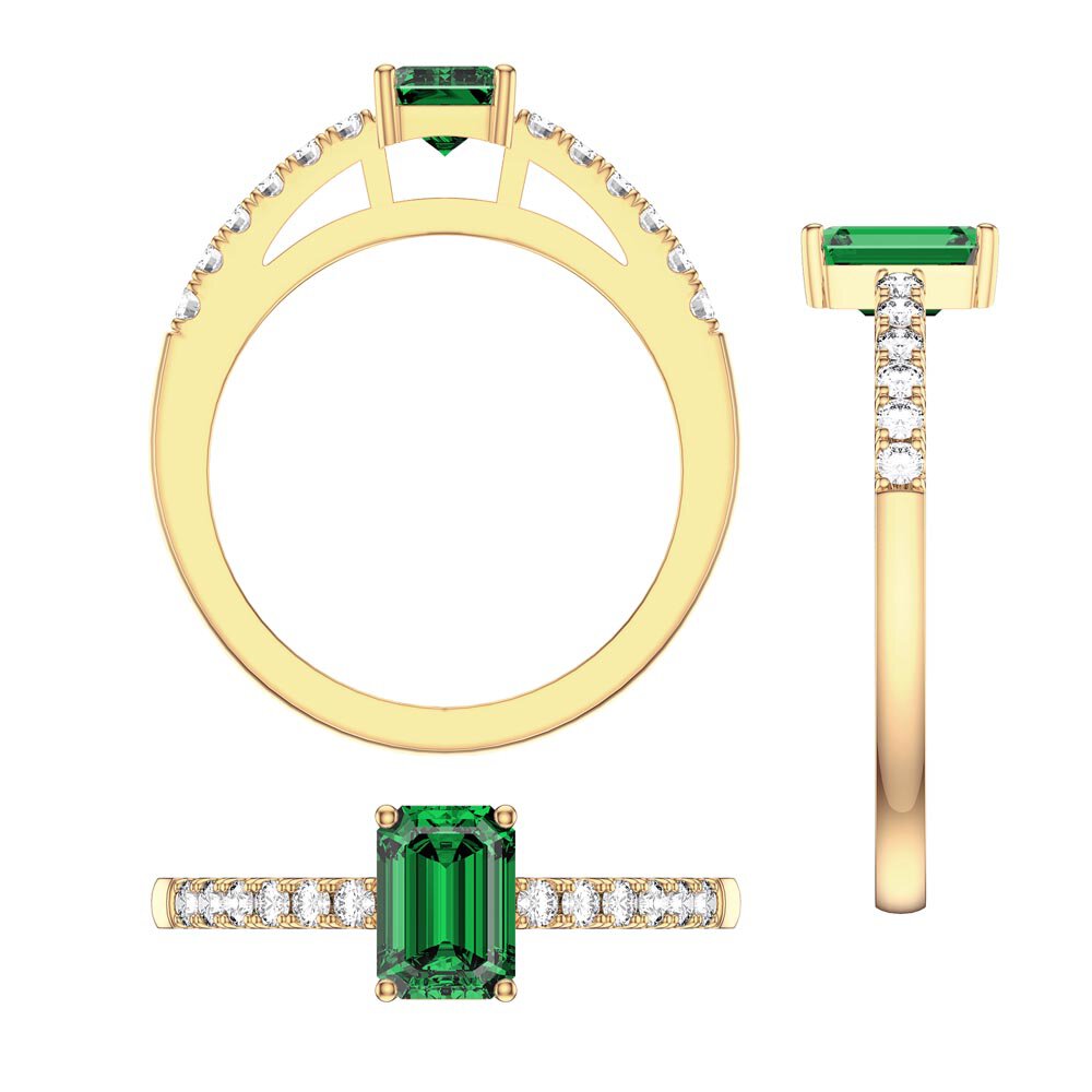 Unity 1ct Emerald Cut Emerald Diamond Pave 18K Yellow Gold Engagement Ring #4