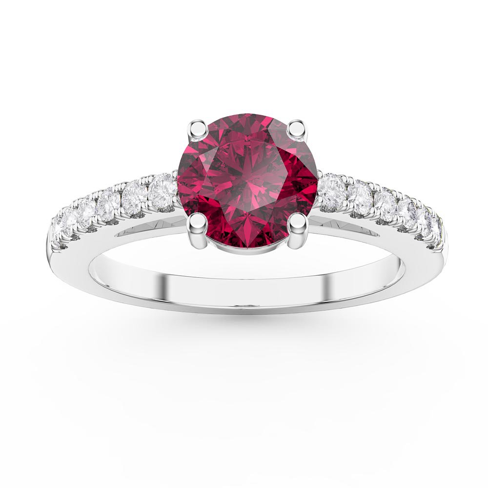 Unity 1ct Ruby Moissanite Pave 18K White Gold Engagement Ring