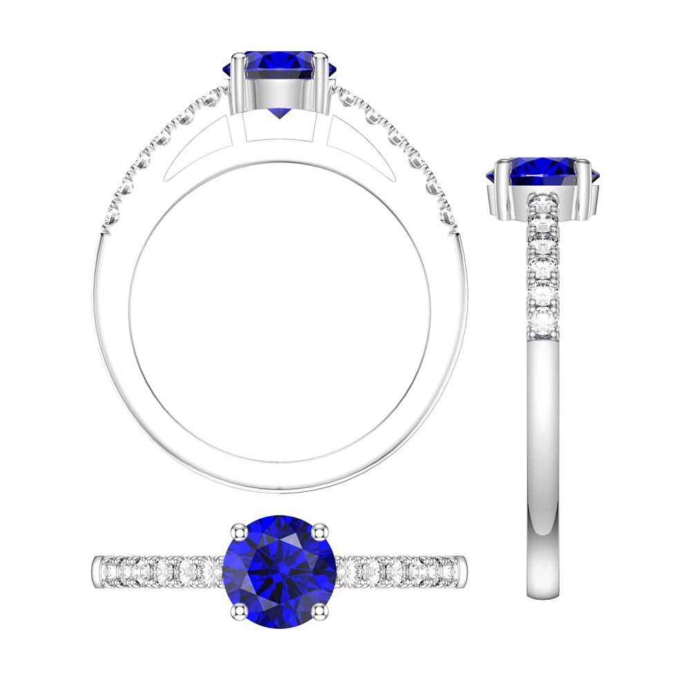 Unity 1ct Blue Sapphire Diamond Pave 18K White Gold Engagement Ring #4