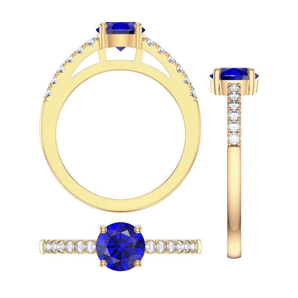 Unity 1ct Blue Sapphire Diamond Pave 18K Yellow Gold Engagement Ring #4