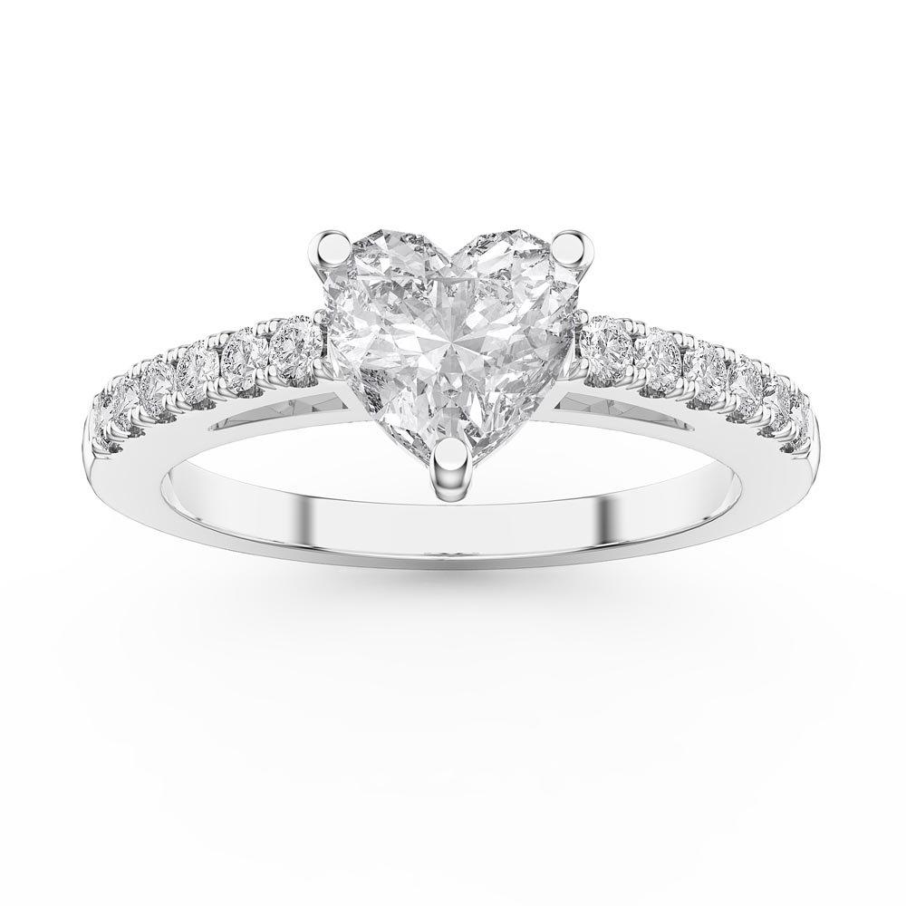 Unity 1ct Heart Moissanite Pave Platinum plated Silver Promise Ring
