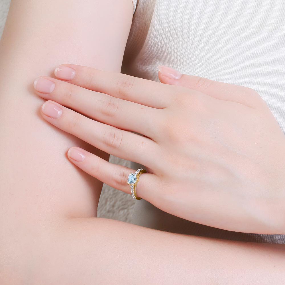 Unity 1ct Heart Aquamarine Diamond Pave 18K Yellow Gold Engagement Ring #2