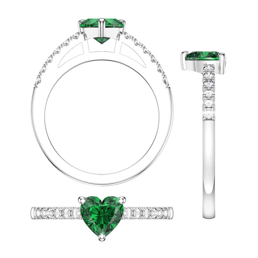 Unity 1ct Heart Emerald Diamond Pave 18K White Gold Engagement Ring #5