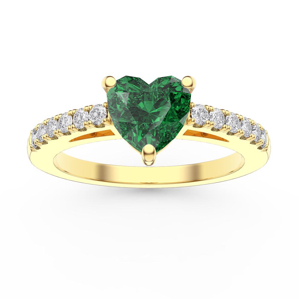 Unity 1ct Heart Emerald Diamond Pave 18K Yellow Gold Engagement Ring