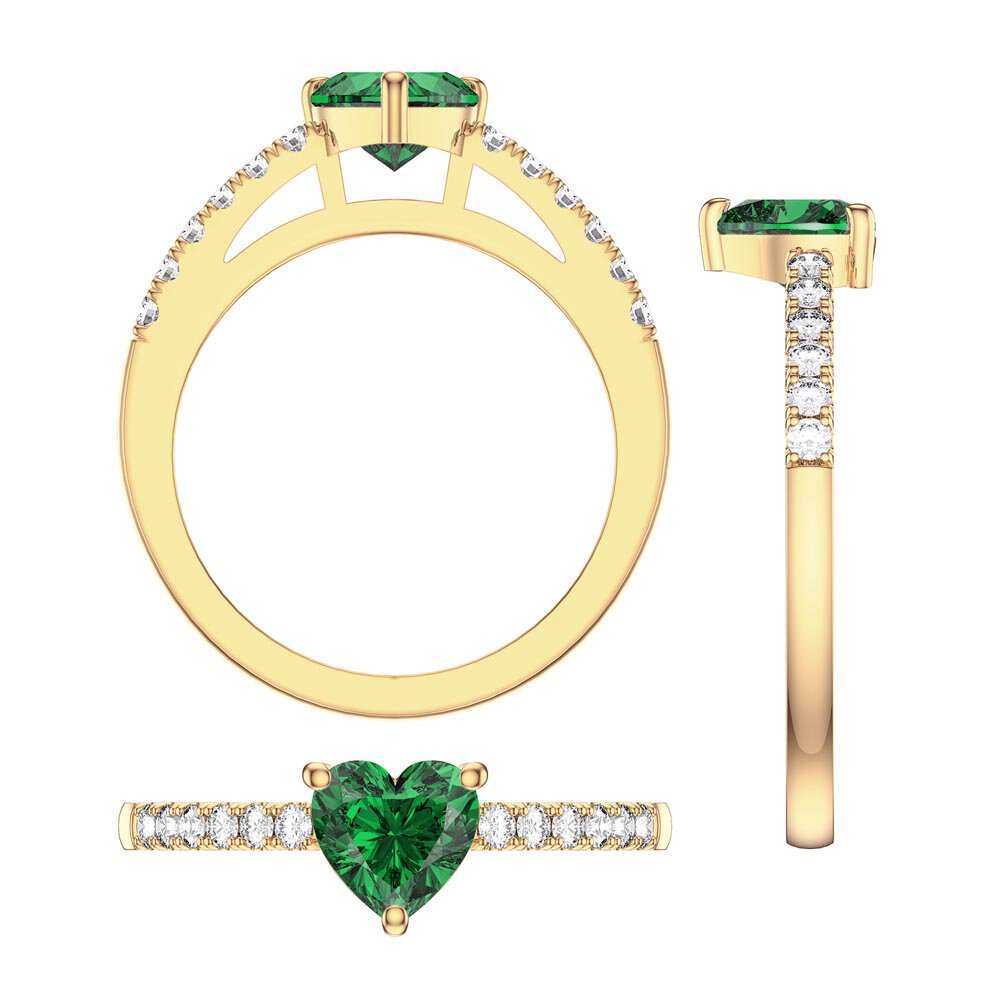 Unity 1ct Heart Emerald Diamond Pave 18K Yellow Gold Engagement Ring #5