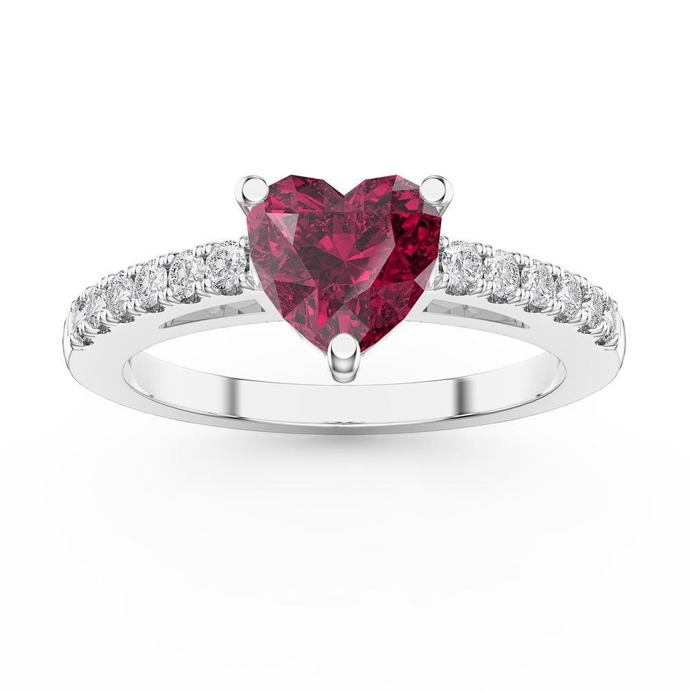 Unity 1ct Heart Ruby Platinum Pave plated Silver Promise Ring
