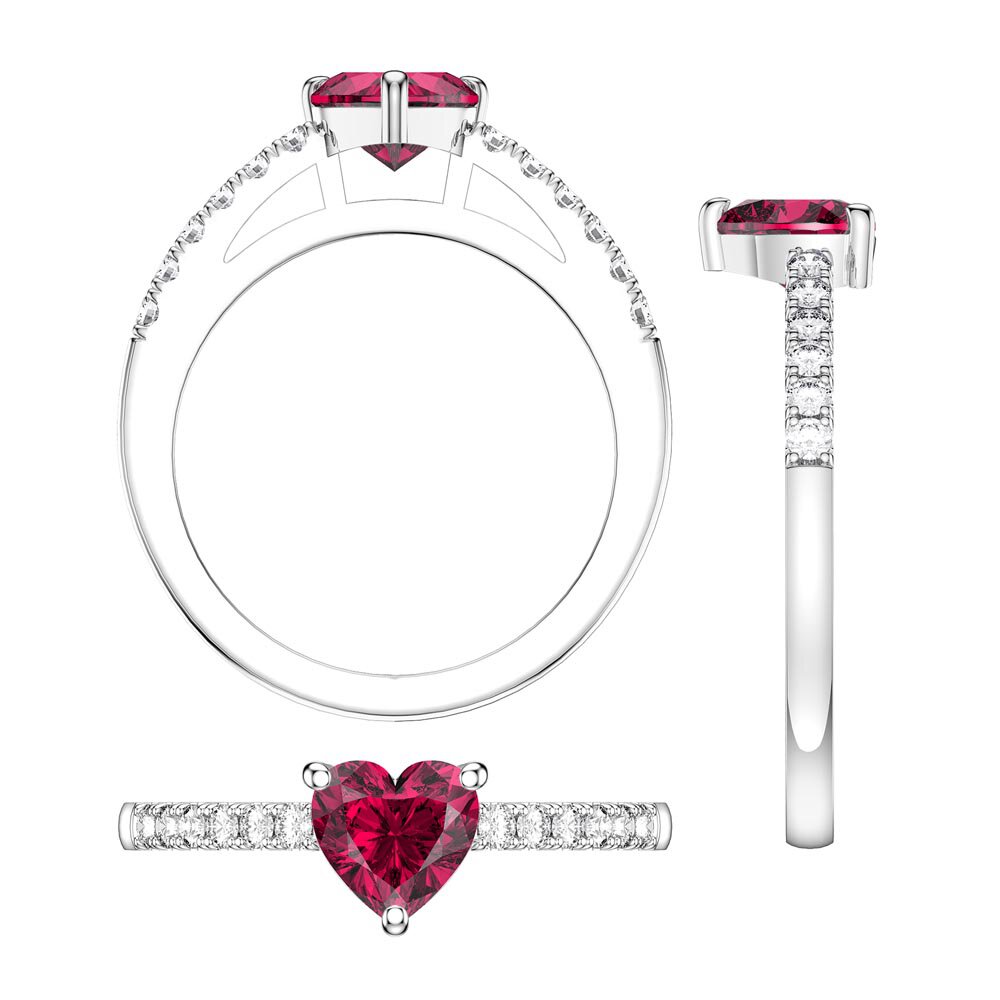Unity 1ct Heart Ruby Platinum Pave plated Silver Promise Ring #3