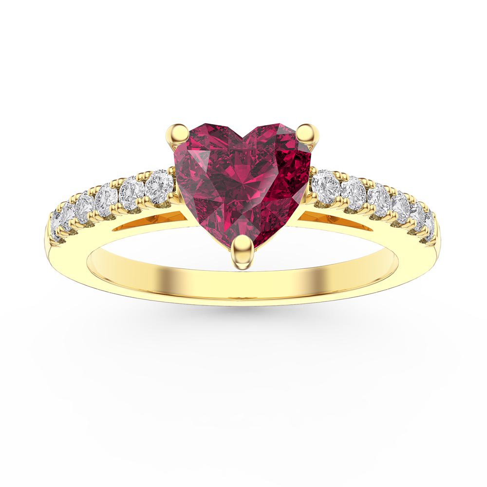 Unity 1ct Heart Ruby Diamond Pave 18K Yellow Gold Engagement Ring