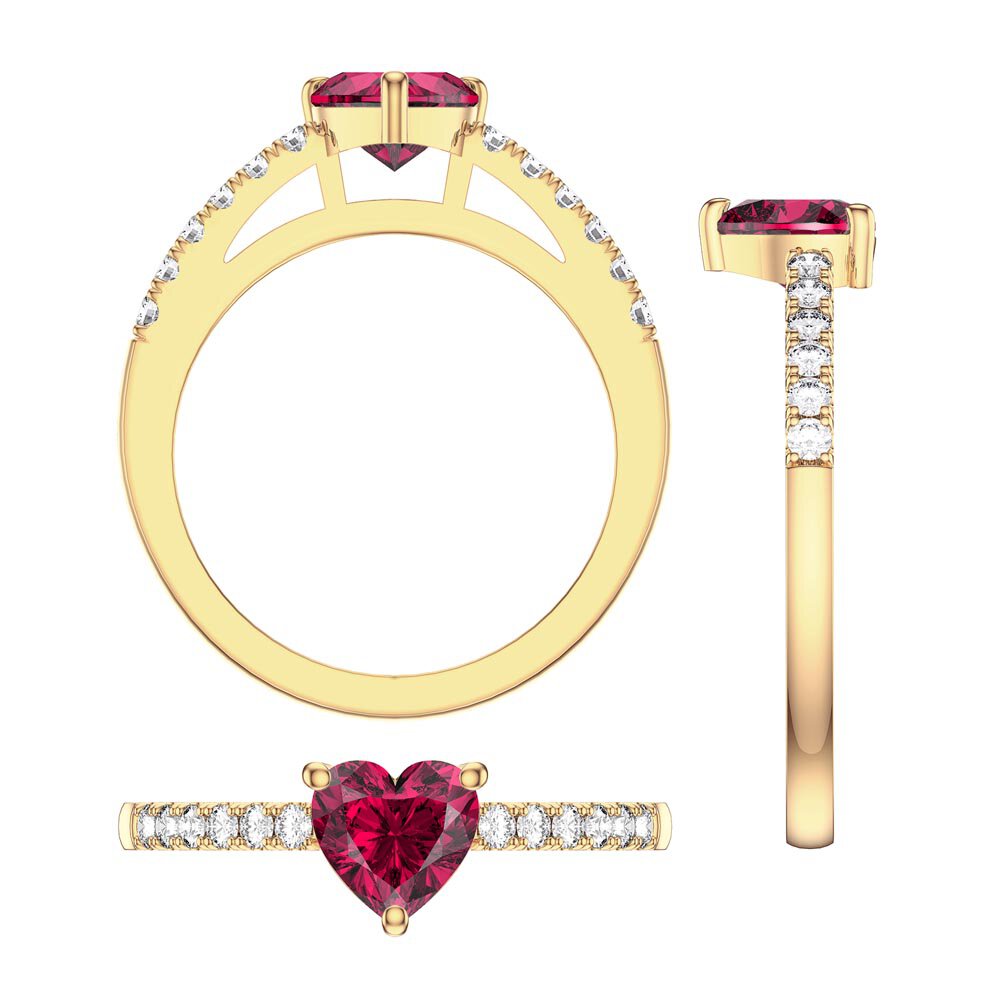 Unity 1ct Heart Ruby Diamond Pave 18K Yellow Gold Engagement Ring #5