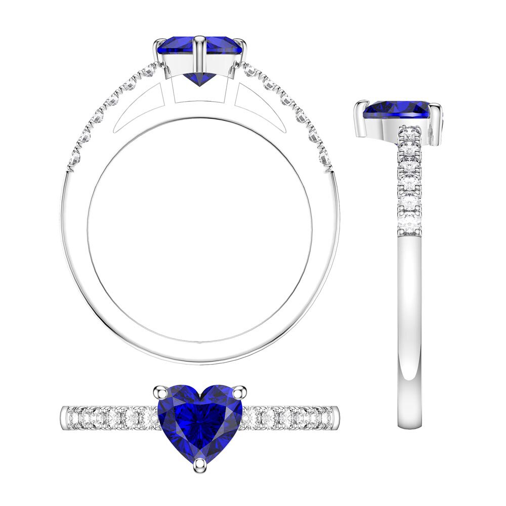 Unity 1ct Heart Blue Sapphire Moissanite Pave 18K White Gold Engagement Ring #5