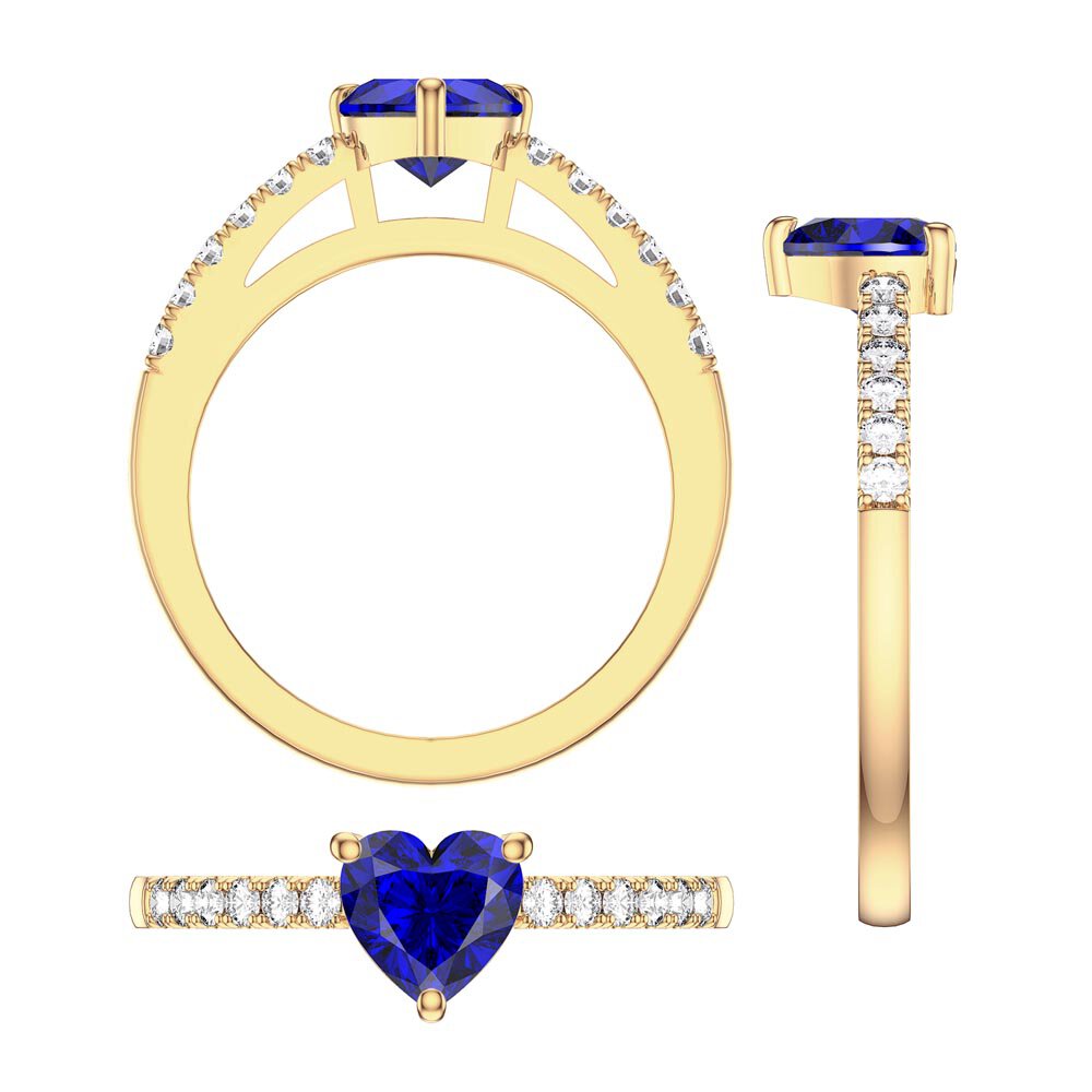 Unity 1ct Heart Blue Sapphire Diamond Pave 18K Yellow Gold Engagement Ring #5
