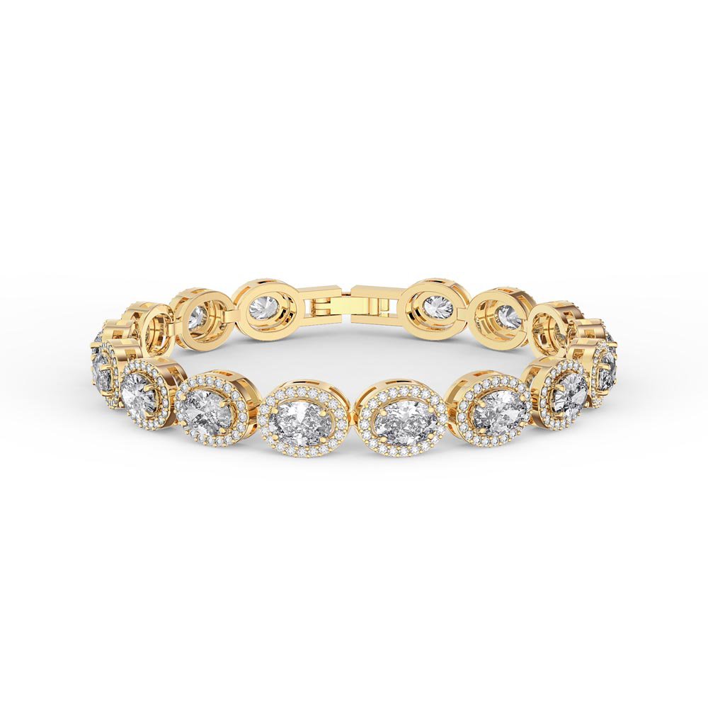 Eternity White Sapphire and Lab Diamond Oval Halo 18K Yellow Gold Tennis Bracelet