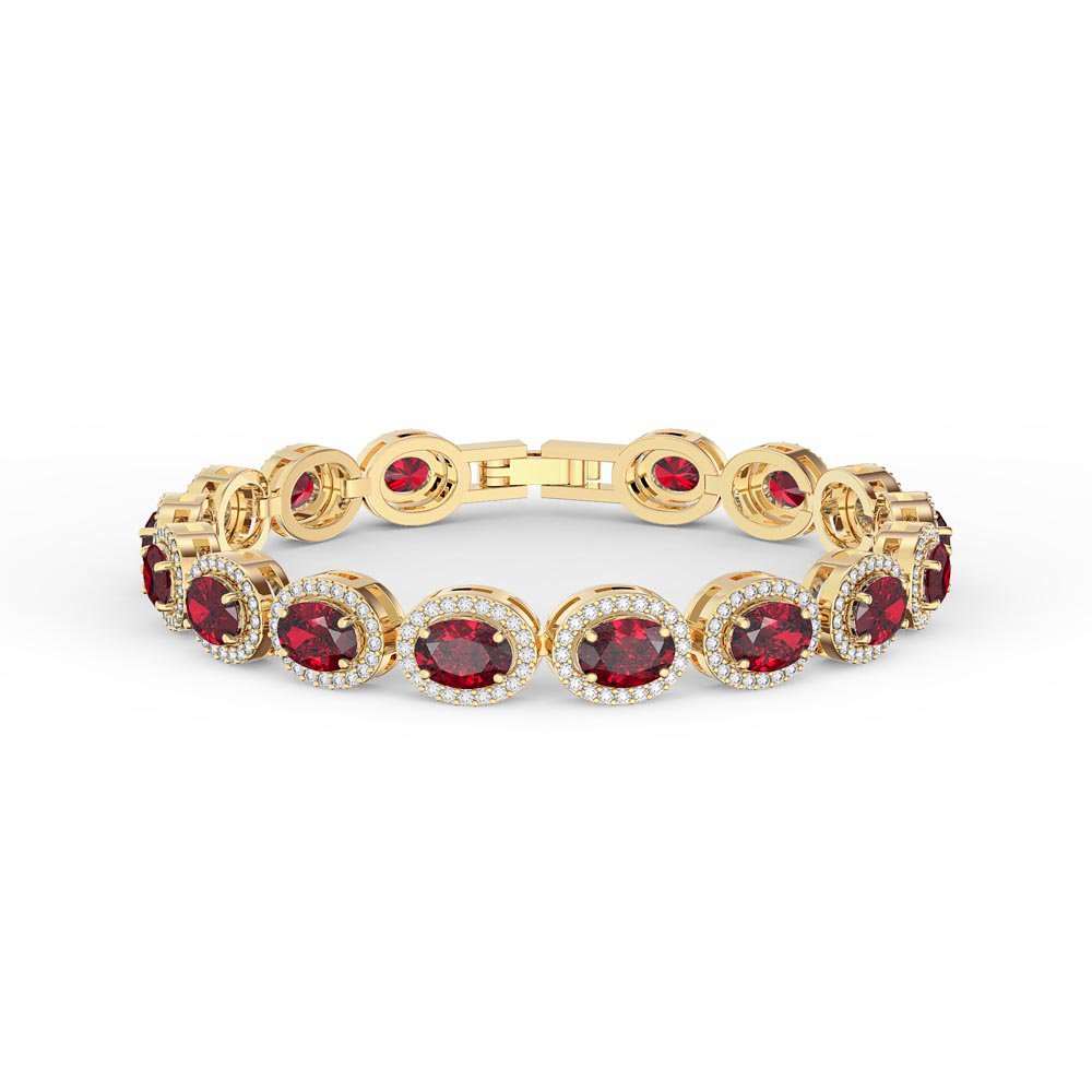 Eternity Ruby and Moissanite Oval Halo 10K Yellow Gold Tennis Bracelet #1