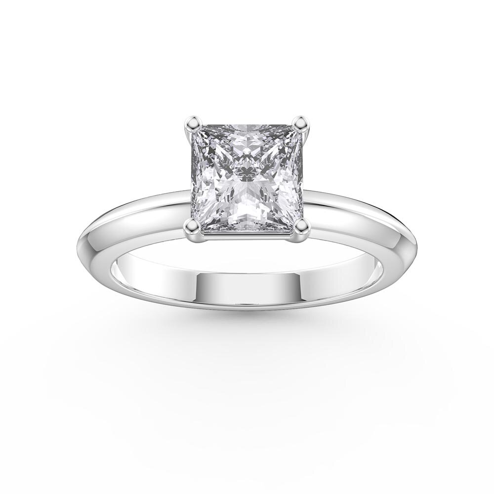 Unity 1ct Princess White Sapphire Solitaire Platinum plated Silver Promise Ring