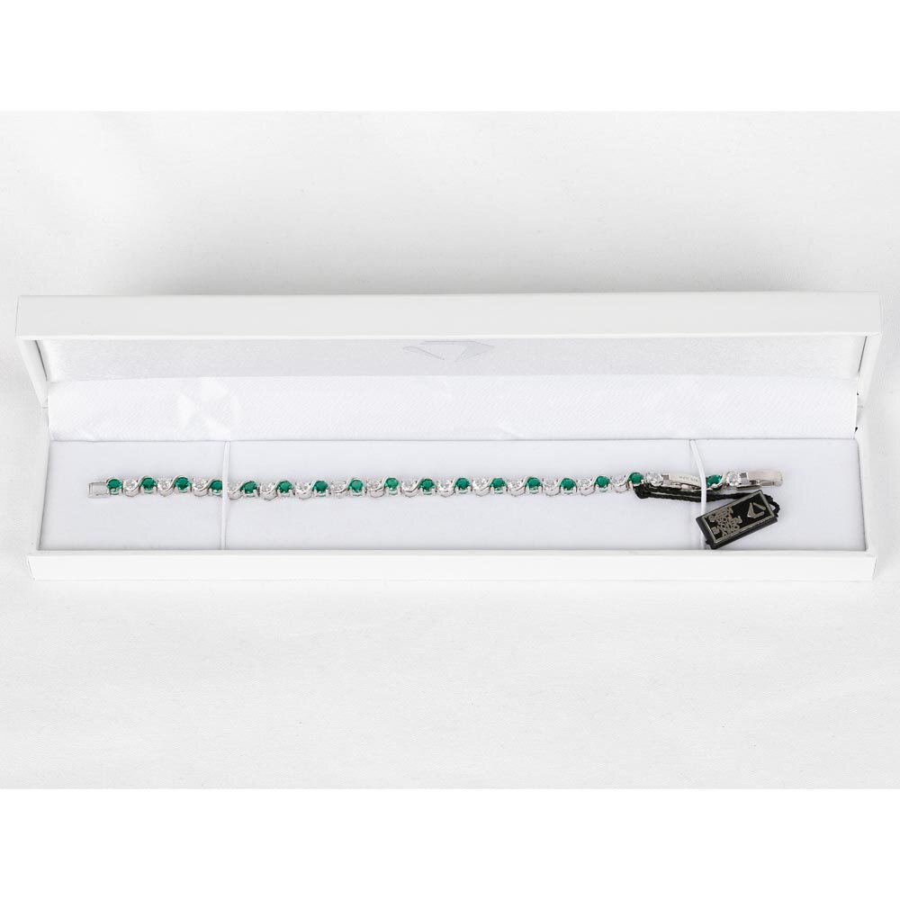 Infinity Emerald CZ and White Sapphire Platinum finished S Bar Silver Tennis Bracelet #5