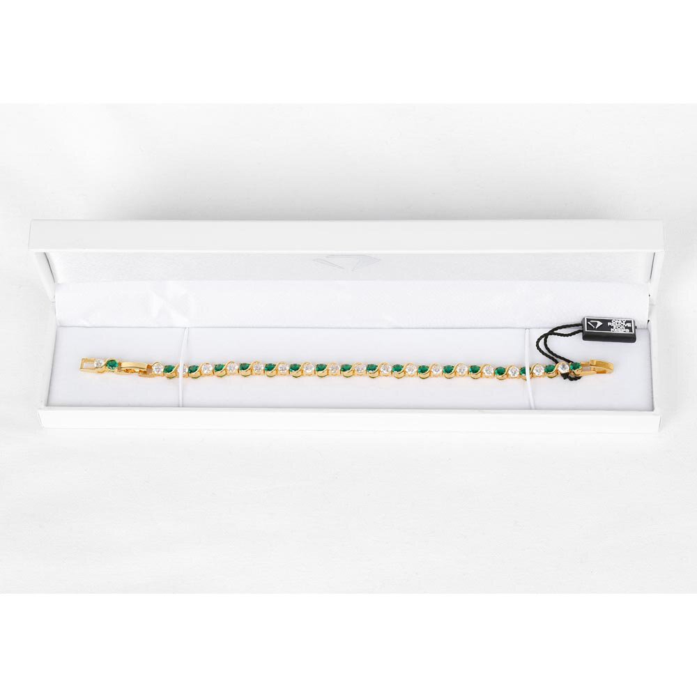 Infinity Emerald and Moissanite 18K Yellow Gold S Bar Tennis Bracelet #5