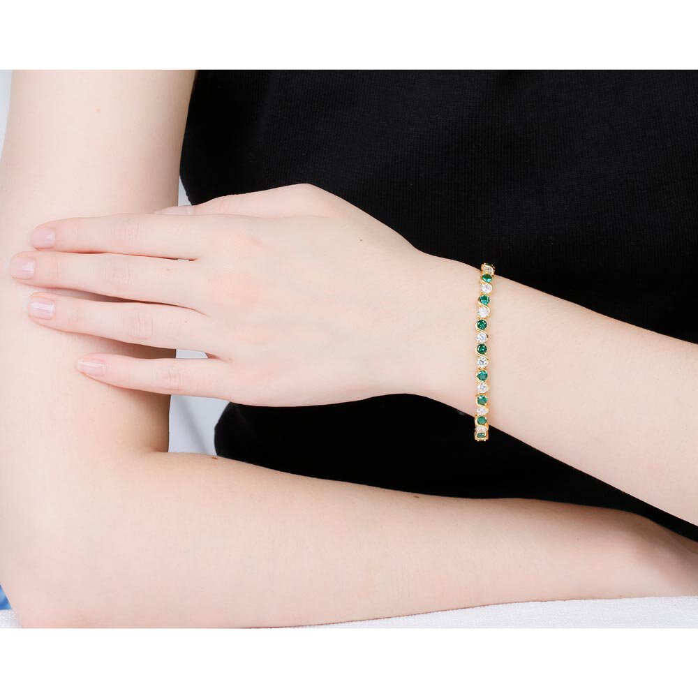 Infinity Emerald and Moissanite 18K Yellow Gold S Bar Tennis Bracelet #2