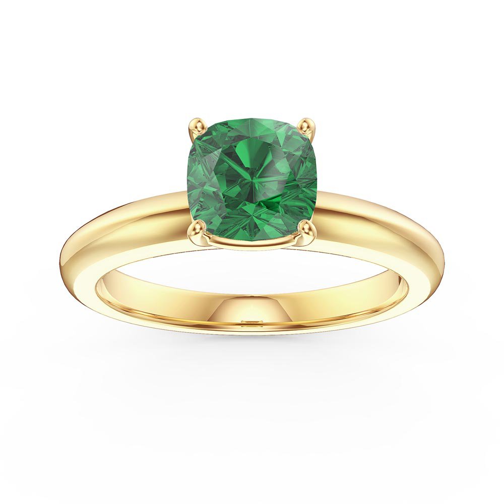 Unity 1ct Emerald Cushion Cut Solitaire 18K Yellow Gold Proposal Ring