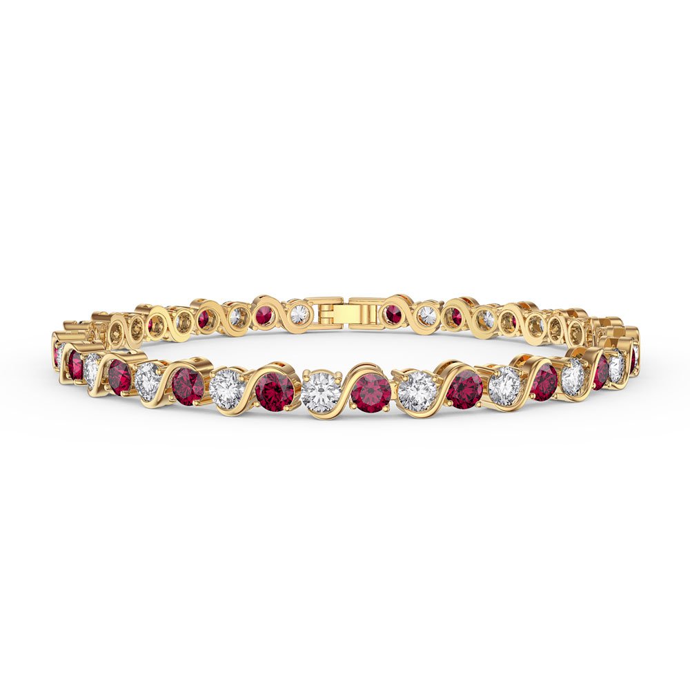 Infinity Ruby and Moissanite 18K Gold Vermeil S Bar Tennis Bracelet