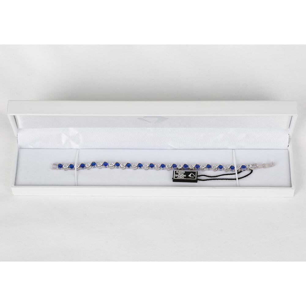 Infinity Sapphire and Diamond CZ Rhodium plated S Bar Silver Tennis Bracelet #5