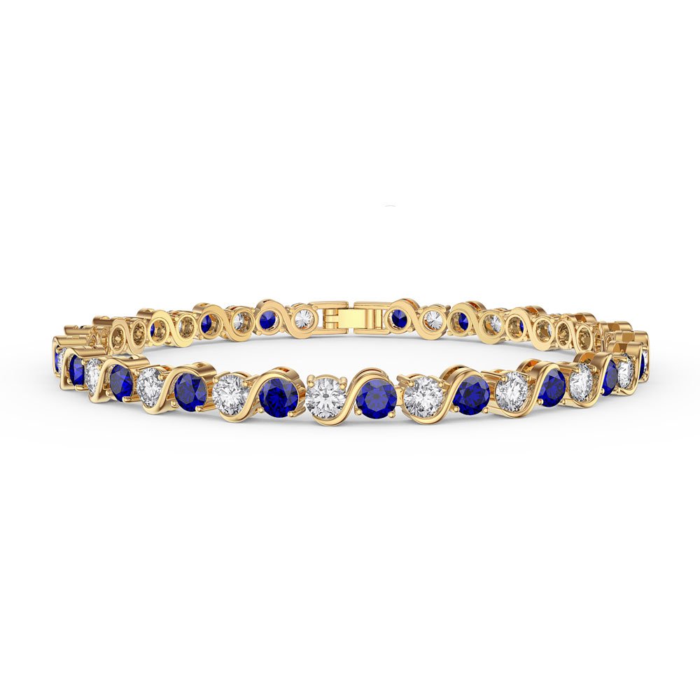 Infinity Sapphire and Diamond CZ 18K Gold plated S Bar Silver Tennis Bracelet #1