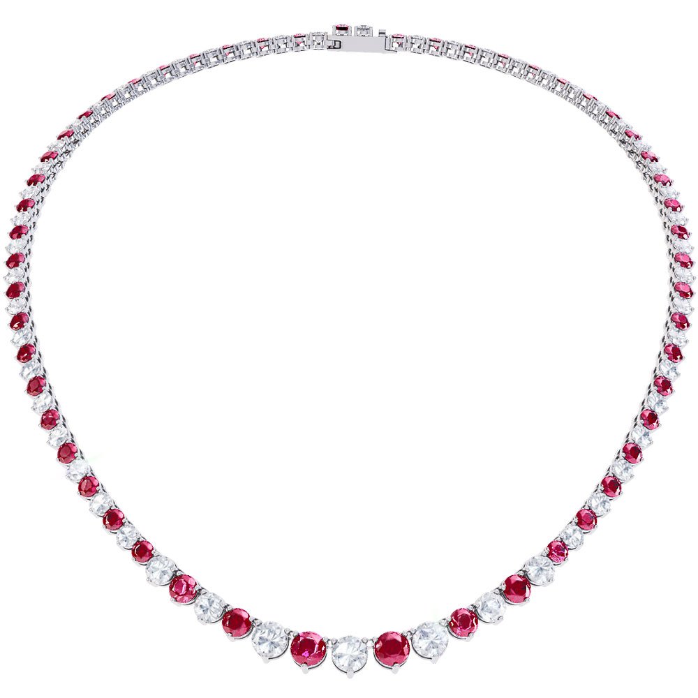 Halo Pink Sapphire CZ Platinum plated Silver Tennis Necklace