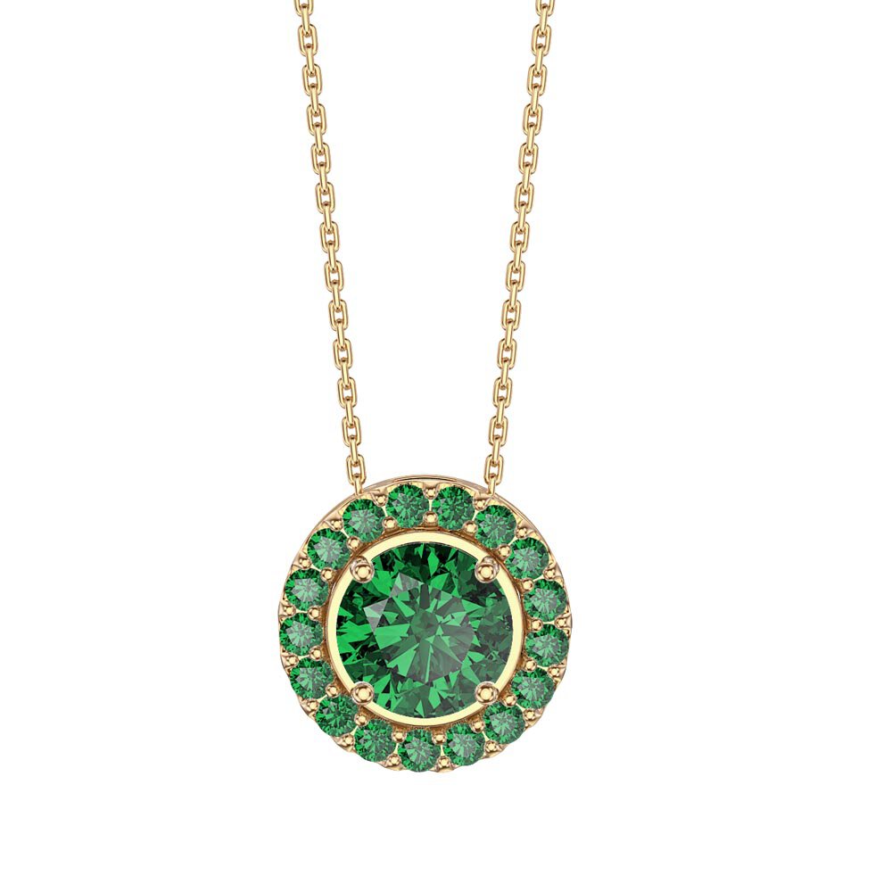 Infinity Emerald Solitaire and Halo 18K Gold Vermeil Pendant Set