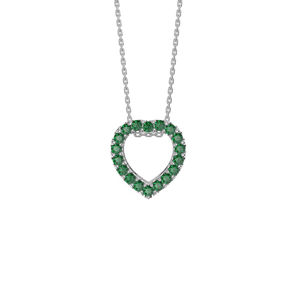 Infinity Emerald Heart Solitaire and Halo Platinum plated Silver Pendant Set #2