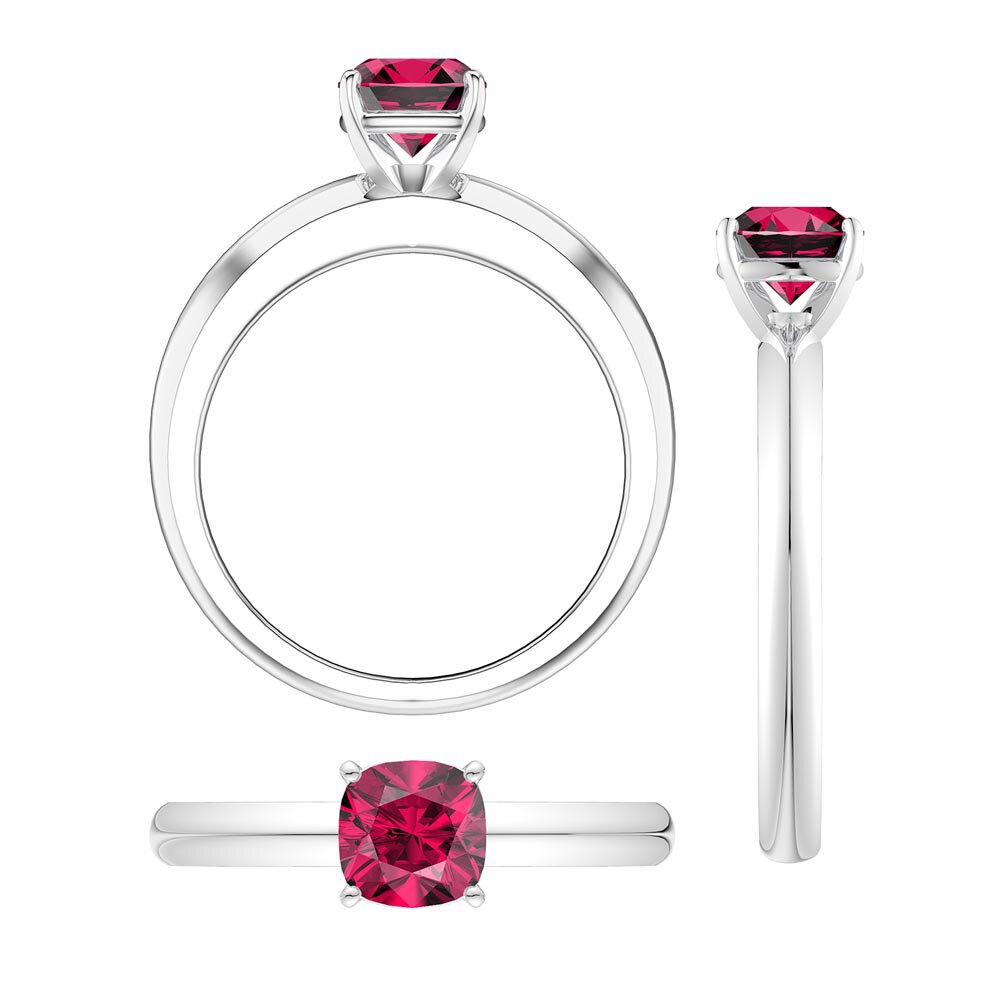 Unity 1ct Ruby Cushion cut Solitaire Platinum plated Silver Promise Ring #4