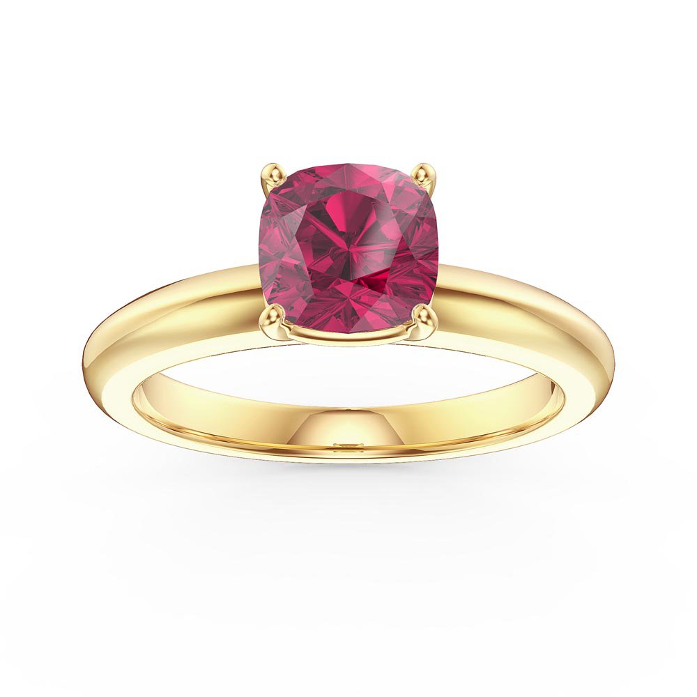 Unity 1ct Cushion cut Ruby Solitaire 10K Yellow Gold Proposal Ring #1