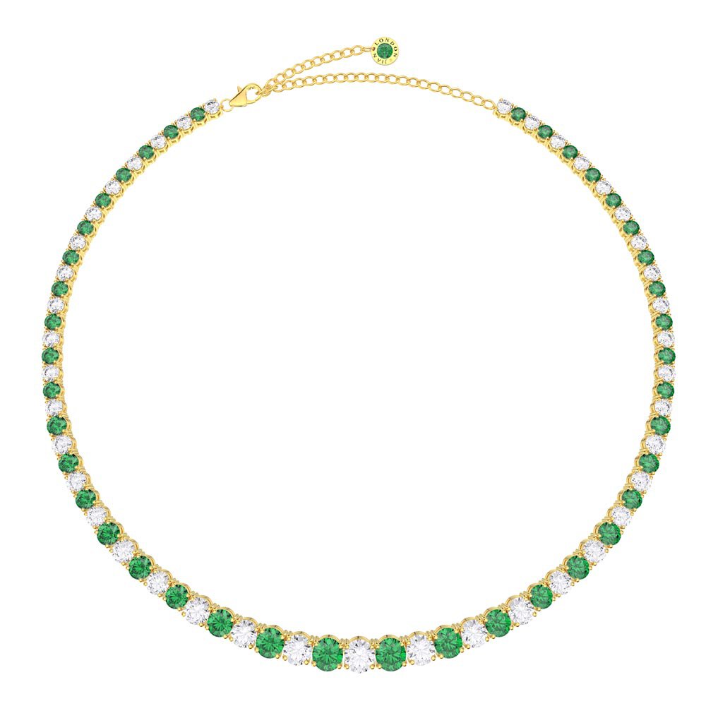 Eternity 30ct Emerald and Diamond CZ 18K Gold plated Silver Graduated Tennis Necklace