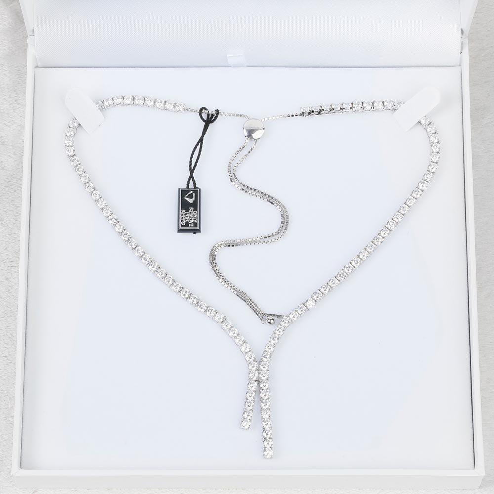 Eternity Asymmetric Drop Diamond CZ Rhodium plated Silver Tennis Necklace #5